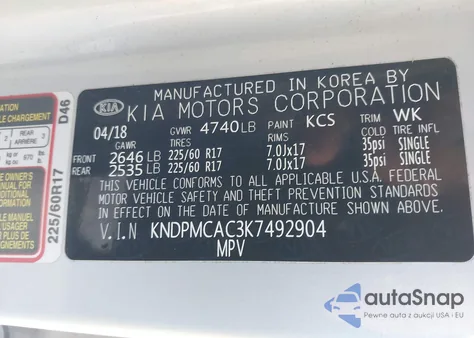 2019 Kia Sportage Lx z USA, uszkodzony, nr VIN KNDPMCAC3K7492904